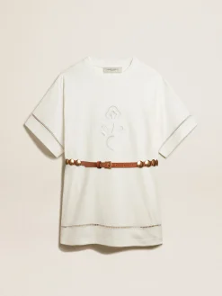 Shop Vestido t-shirt de algodão branco com cinto MULHER Beachwear|Vestidos e macacões