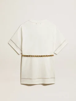 Shop Vestido t-shirt de algodão branco com cinto MULHER Beachwear|Vestidos e macacões