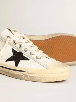 Best V-Star de napa branca com estrela de glitter preto MULHER V-Star