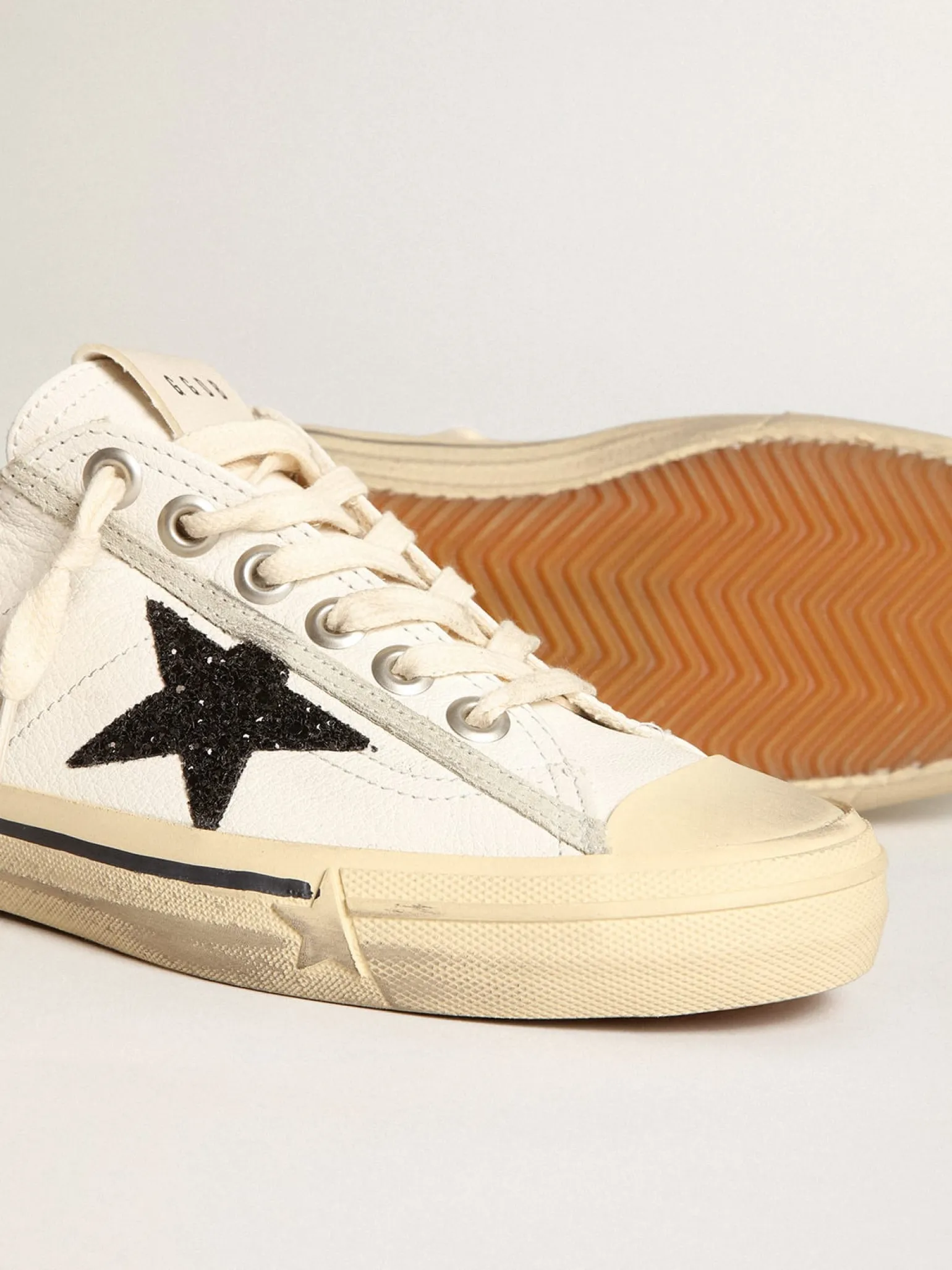 Best V-Star de napa branca com estrela de glitter preto MULHER V-Star