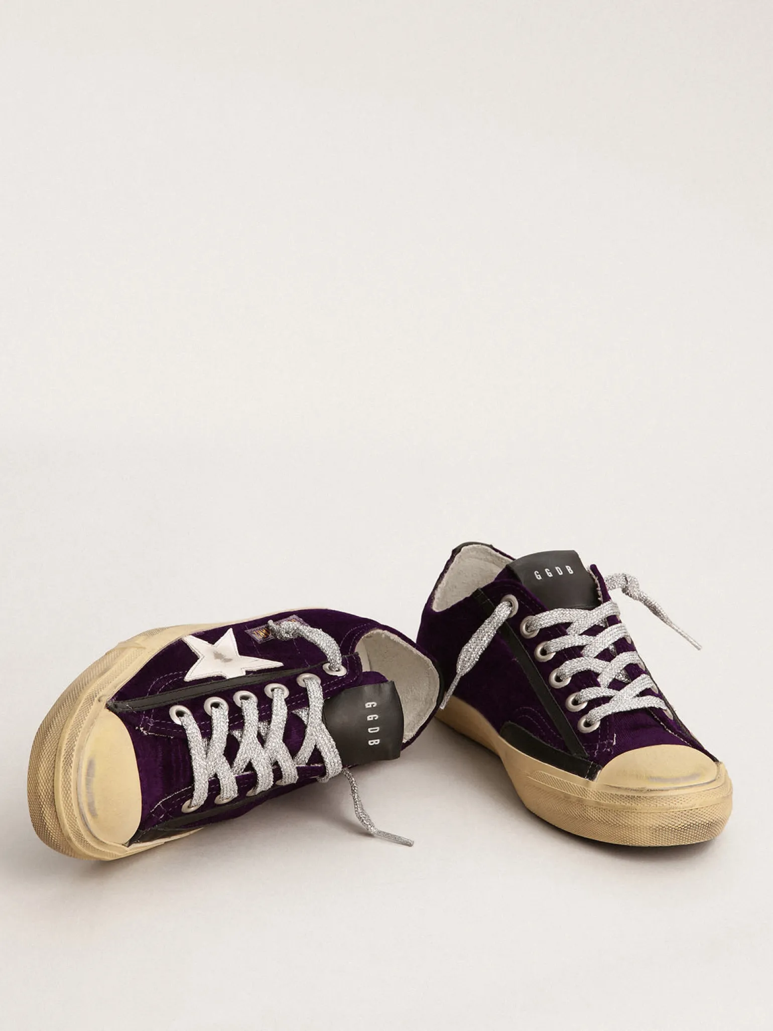 Cheap V-Star Feminino LTD de veludo roxo com estrela de couro branco MULHER V-Star