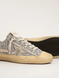 Fashion V-Star LTD feminino em glitter prateado com estrela de suede cinza gelo MULHER V-Star
