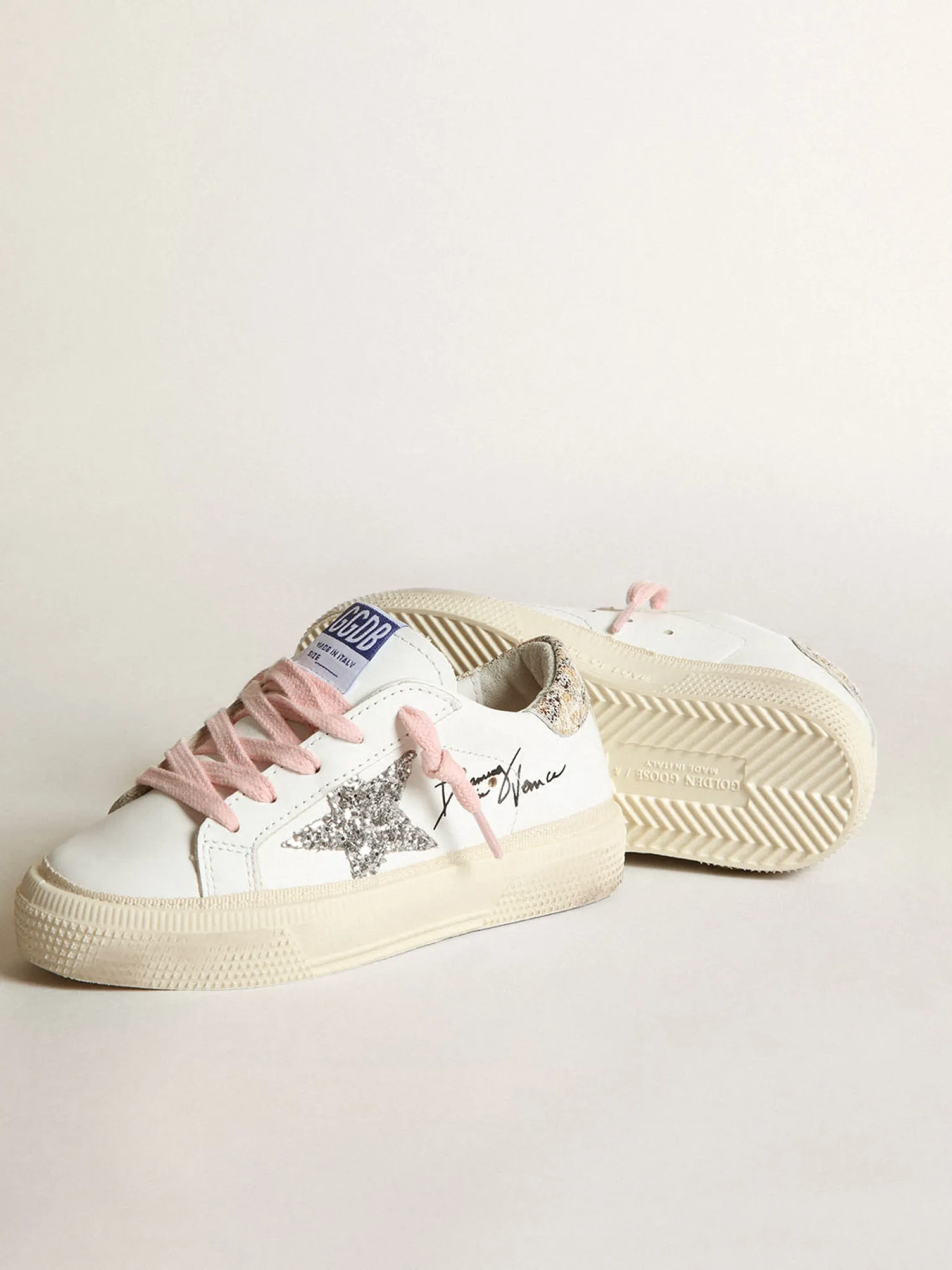 Store Young May com estrela de glitter prateado e talão estampa de leopardo Meninas (4-10 anos)