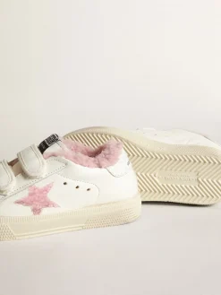 New Young May School de napa branca com estrela e forro de shearling rosa Meninas (4-10 anos)